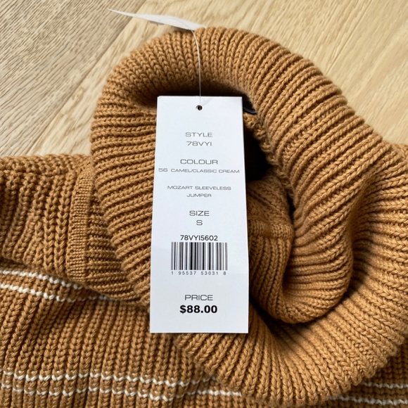 French Connection Camel Striped Sweater Vest Size Small - Picture 6 of 8